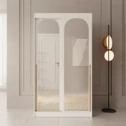 Meubella - Moniq - Kledingkast met 2 schuifdeuren - Wit - 120x65x215 cm Outlet