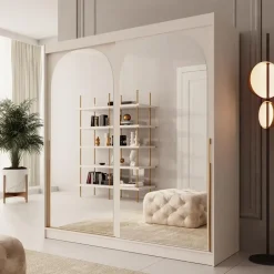 Meubella - Moniq - Kledingkast met schuifdeuren - Beige - 200x65x215 cm Best