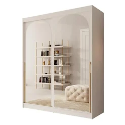 Meubella - Moniq - Kledingkast met 2 schuifdeuren - Wit - 180x65x215 cm Discount