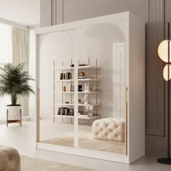 Meubella - Moniq - Kledingkast met 2 schuifdeuren - Wit - 180x65x215 cm Discount