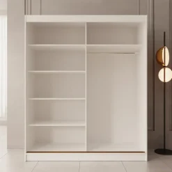 Meubella - Moniq - Kledingkast met 2 schuifdeuren - Wit - 180x65x215 cm Discount