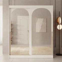 Meubella - Moniq - Kledingkast met 2 schuifdeuren - Wit - 180x65x215 cm Discount