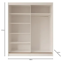 Meubella - Moniq - Kledingkast met 2 schuifdeuren - Wit - 180x65x215 cm Discount