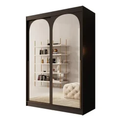 Meubella - Moniq - Kledingkast met schuifdeuren - Zwart - 150x65x215 cm New