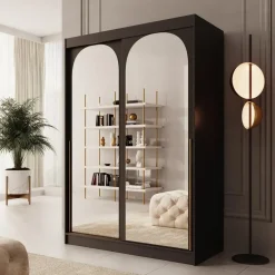 Meubella - Moniq - Kledingkast met schuifdeuren - Zwart - 150x65x215 cm New