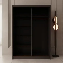 Meubella - Moniq - Kledingkast met schuifdeuren - Zwart - 150x65x215 cm New