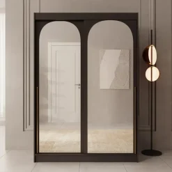 Meubella - Moniq - Kledingkast met schuifdeuren - Zwart - 150x65x215 cm New