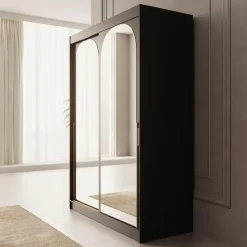 Meubella - Moniq - Kledingkast met schuifdeuren - Zwart - 150x65x215 cm New