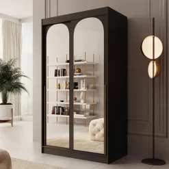 Meubella - Moniq - Kledingkast met 2 schuifdeuren - Zwart - 120x65x215 cm Outlet