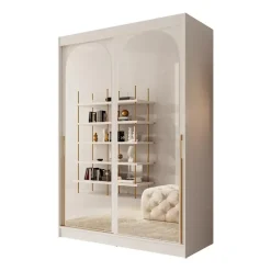 Meubella - Moniq - Kledingkast met schuifdeuren - Wit - 150x65x215 cm