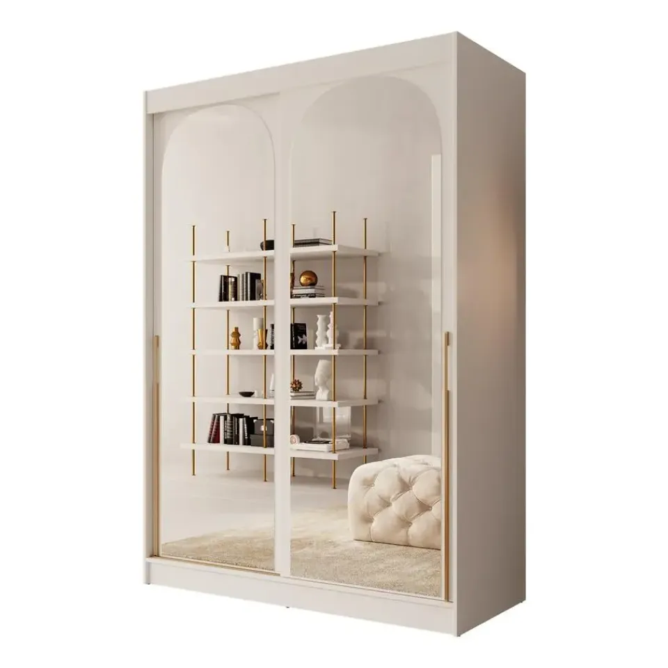 Meubella - Moniq - Kledingkast met schuifdeuren - Wit - 150x65x215 cm