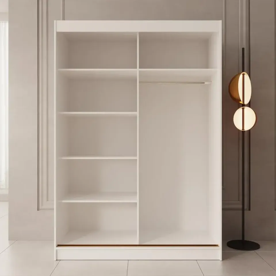 Meubella - Moniq - Kledingkast met schuifdeuren - Wit - 150x65x215 cm