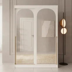 Meubella - Moniq - Kledingkast met schuifdeuren - Wit - 150x65x215 cm