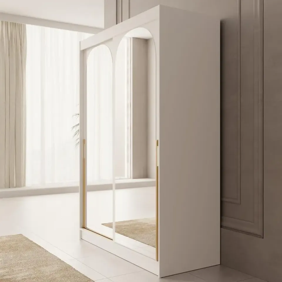 Meubella - Moniq - Kledingkast met schuifdeuren - Wit - 150x65x215 cm