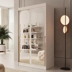 Meubella - Moniq - Kledingkast met 2 schuifdeuren - Beige - 120x65x215 cm Outlet