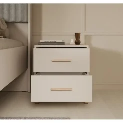 Meubella - Nachtkastje Bahia - Beige - 48 cm - 2 lades New