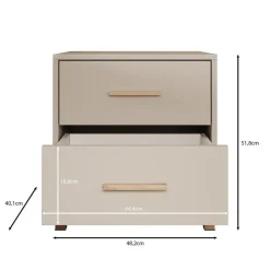 Meubella - Nachtkastje Bahia - Beige - 48 cm - 2 lades New