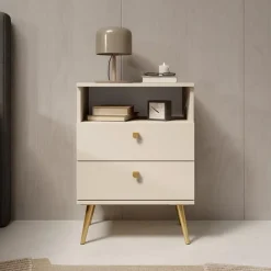 Meubella - Nachtkastje Hidde - Beige - 50 cm Best