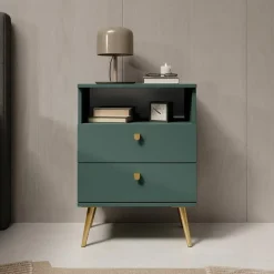 Meubella - Nachtkastje Hidde - Groen - 50 cm New