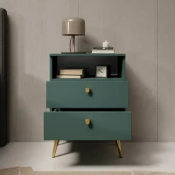 Meubella - Nachtkastje Hidde - Groen - 50 cm New