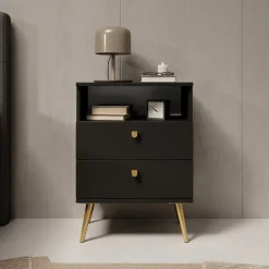 Meubella - Nachtkastje Hidde - Zwart - 50 cm