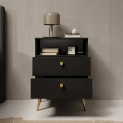 Meubella - Nachtkastje Hidde - Zwart - 50 cm