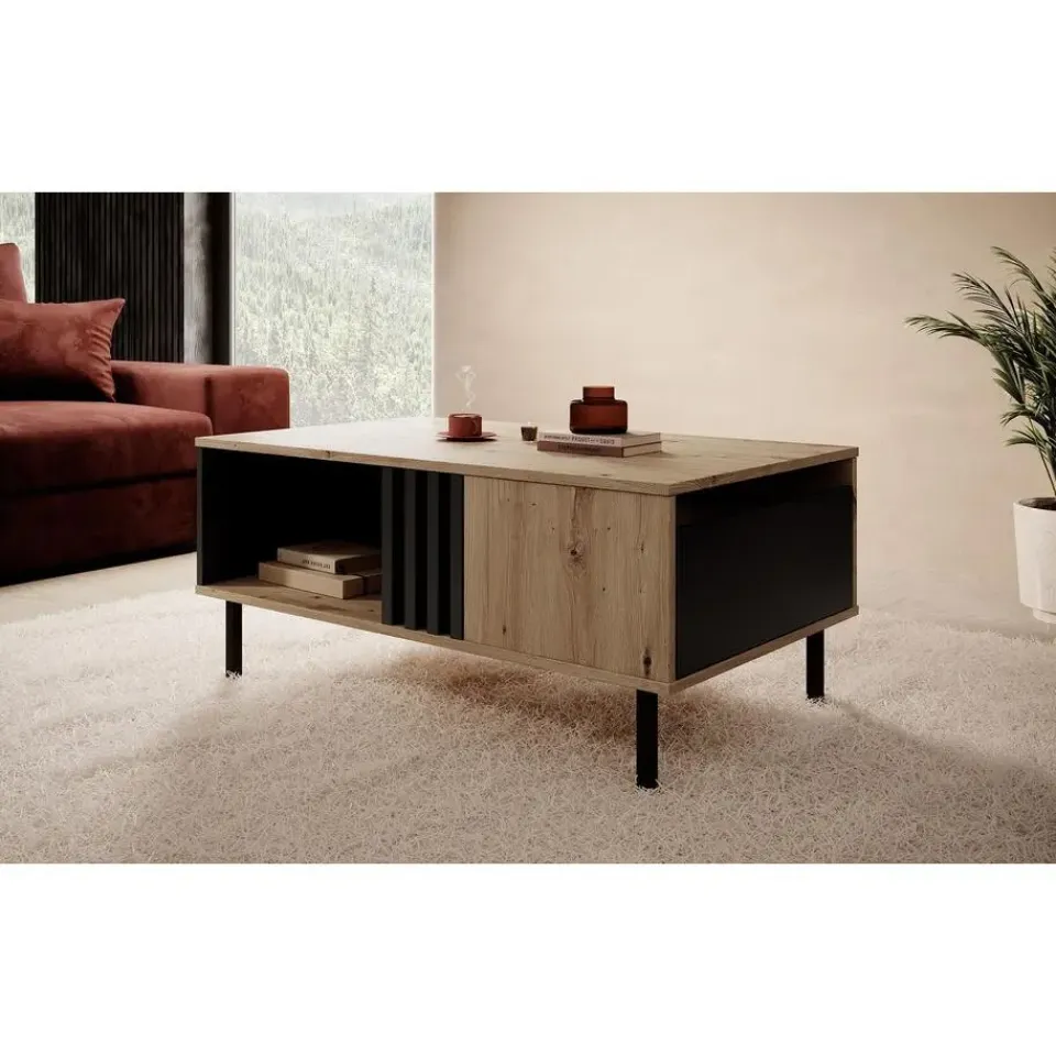 Meubella - Salontafel Marcos - Eiken - Antraciet - 100 cm Best