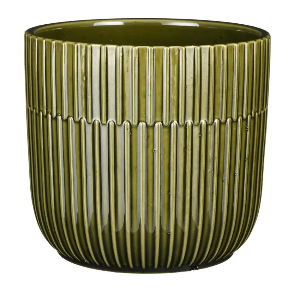 Mica Decorations - Plantenpot - groen - stripes - D17,5 x H16 cm Sale