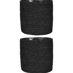 Mica Decorations Bloempot - rotan - zwart - jute - 20 x 20 cm