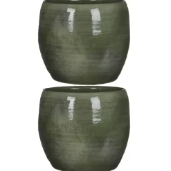Mica Decorations Bloempot - glanzend groen - keramiek - 20 x 18 cm Outlet