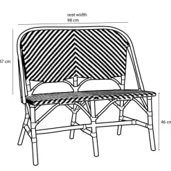 Mica Decorations Mandox Bank - L98 x B60 x H93 cm - Rotan - Zwart, Wit Clearance