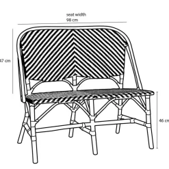 Mica Decorations Mandox Bank - L98 x B60 x H93 cm - Rotan - Zwart, Wit Clearance