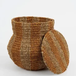 Mica Decorations Opbergmand met Deksel - H47 x Ø50 cm - Jute - Geel Outlet