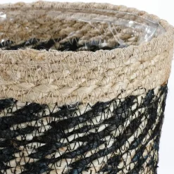 Mica Decorations Plantenmand - naturel met zwart - rotan - 12 x 12 cm Clearance