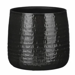 Mica Decorations Plantenpot/bloempot - Keramiek zwart - D24/H21 cm Best