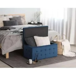 Beliani MICHIGAN - Ottomaan - Donkerblauw - Fluweel Outlet