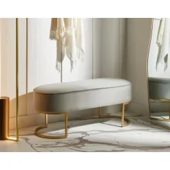 Leen Bakker MILRY - Voetenbank - Lichtgrijs - Fluweel Clearance