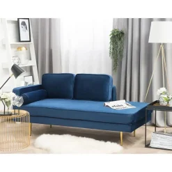 Beliani MIRAMAS - Chaise longue - Blauw - Linkerzijde - Fluweel New