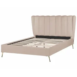 Beliani MIRIBEL - Tweepersoonsbed - Taupe - 140x200 - Fluweel Clearance