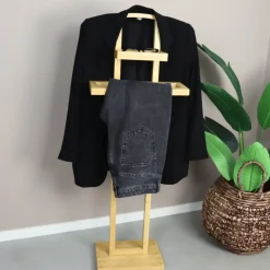 MISOU Dressboy Kledingstandaard Kledinghouder Bamboe Hout 44.8x22.2x114.2 cm Discount