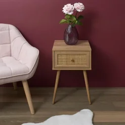 MISOU Nachtkastje Met Lade Set van 2 Rotan Webbing Hout Outlet