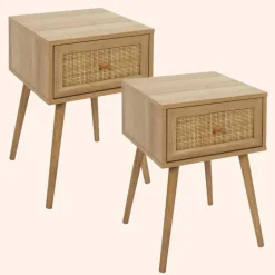 MISOU Nachtkastje Met Lade Set van 2 Rotan Webbing Hout Outlet