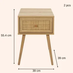 MISOU Nachtkastje Met Lade Set van 2 Rotan Webbing Hout Outlet