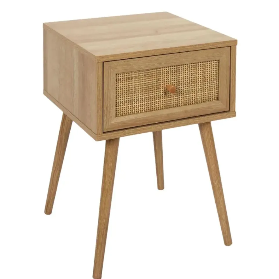 MISOU Nachtkastje Met Lade Rotan Webbing Hout Hot