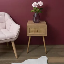 MISOU Nachtkastje Met Lade Rotan Webbing Hout Hot