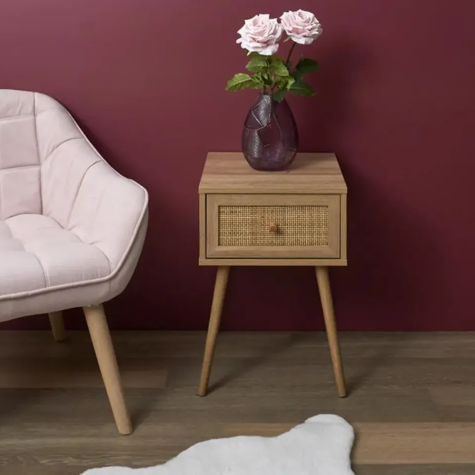 MISOU Nachtkastje Met Lade Rotan Webbing Hout Hot