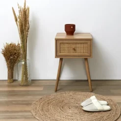 MISOU Nachtkastje Met Lade Rotan Webbing Hout Hot