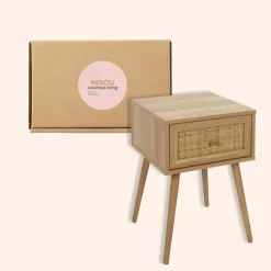 MISOU Nachtkastje Met Lade Rotan Webbing Hout Hot