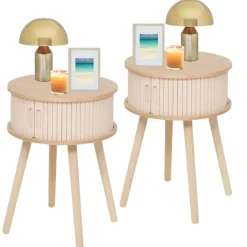 MISOU Nachtkastjes Juliet met Kastje - Set van 2 - Beige Discount