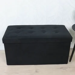 MISOU Opbergbox met Bank Velvet Zwart Opbergbank Poef met Opbergruimte Best